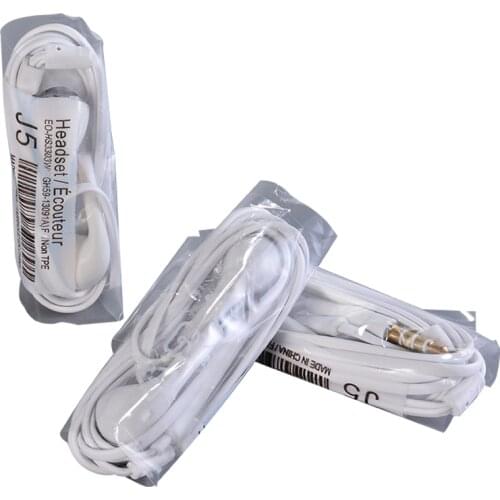 10pcs/lot J5 Headsets 3.5mm In-ear Earphones Headphones Hands-free with Mic For S4 S5 S6 Hua Wei Xiao Mi Phones