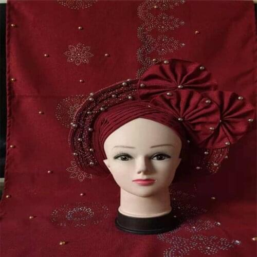 Nigerian gel headgear, with stone bead,With shawl already made auto, turban, afro aso ebi gel aso oke, wide brim headgear 7L1118