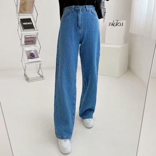 2021 New Woven Denim European and American Style Mopping Wide Leg High Waist Show Leg Casual Pants DLZK526