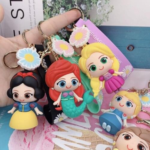 New Disney Princess Mickey Mouse Minnie Woody Buzz Lightyear Stitch Action Figure Keychain Donald Duck Doll PVC Bag Car Pendant