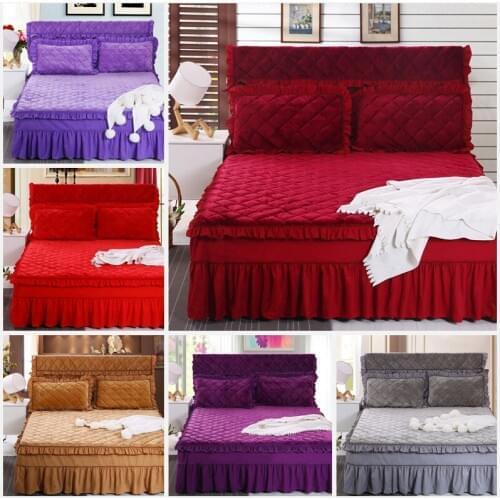 Solid Warm Bedspreads Quilted Thickening Bedspreads Queen Cotton Bed Skirt Bedding Sets Bed Mattress King Size Bed Cover