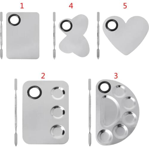 Stainless Steel Watercolor Paint Palette Tray Mixing Rod Spatula Set For Nail Art Supply School Supplies Oil Painting Makeup