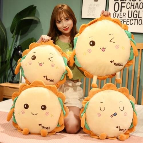 45/55cm Creative Kawaii Plush Sunflower Round Bread Toast Shape Pillow Expression Food Nap Cushion Kids Toy Girl Birthday Gift