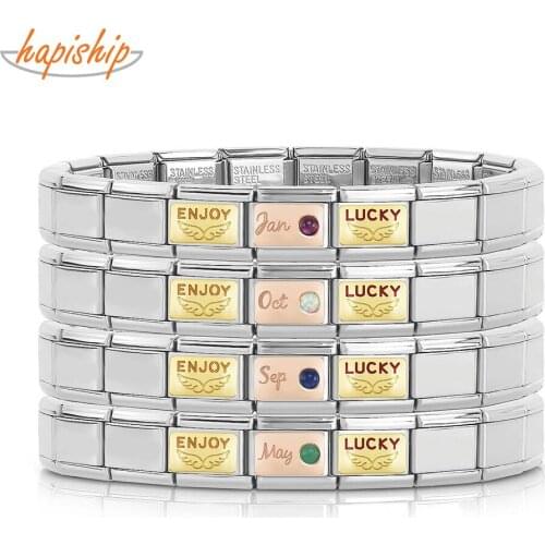 Hapiship 2021 New Girls Fashion Bracelet Rose Enjoy Lucky Month Charm Link Birthday Gift Bangle for Women G143