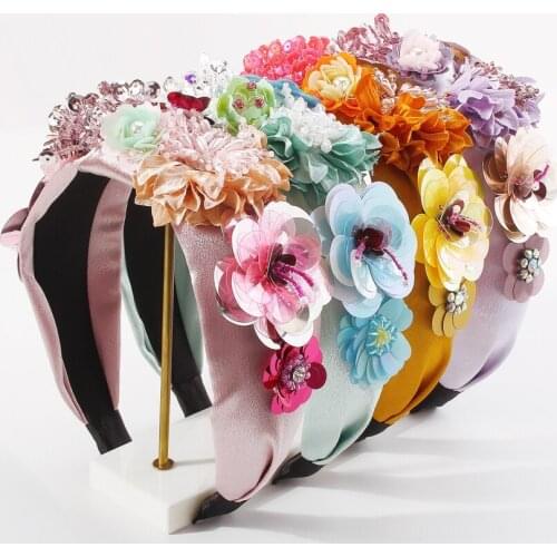 Flower Headband Hair Accessories Rhinestone Crystal Hairbands Spring Wedding Floral Hair Band Headwear For Women Girls Gifts