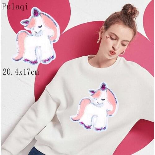 Pulaqi Big Unicorn Patch Iron On Embroidered Cartoon Patches Stripes For Clothes T Shirt Ironing Patch Rock Skull Appliques DIY