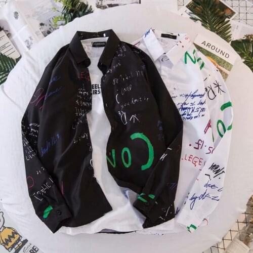 Summer Mens Shirts Fashion Trend Korean Style Streetwear Long Sleeve Shirts Men Casual Harujuku Men Clothing Tops Letter Shirts