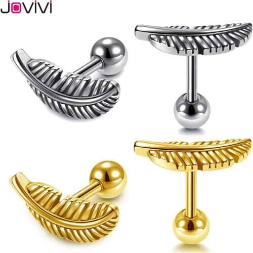 Jovivi Stainless Steel Stud Earring Feather Earrings Studs Fashion Ear Studs for Women Girls Feather Earrings Piercing Jewelry