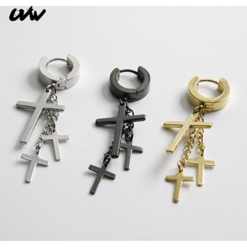 UVW325 2pc Trendy 316L Tassel Cross Dangle Earrings for Women Men Silver Color Korea Kpop Pendientes Earrings Brincos Aretes