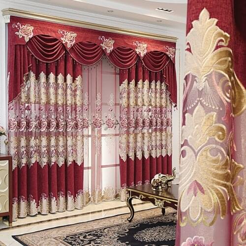 European style chenille hollowed out embroidery shading window screen custom curtain finished living room bedroom