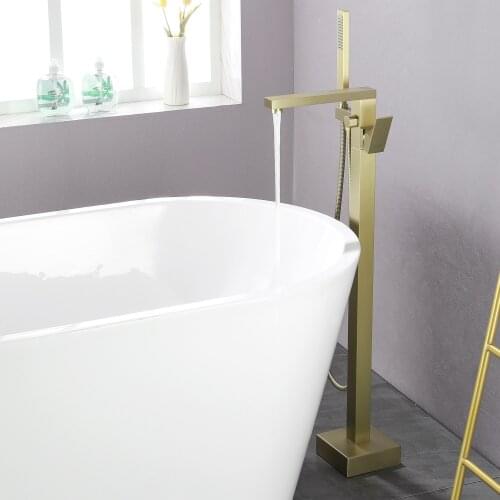 SHAMANDA Freestanding Bathtub Faucet Single Handle Bath Tub Filler Faucet with Hand Shower Brushed Gold/Matte Black