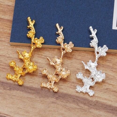 20 PCS 47mm Length Metal Alloy Gold Silver color Flowers Branch Connectors Charm DIY Accessories For Jewelry Making