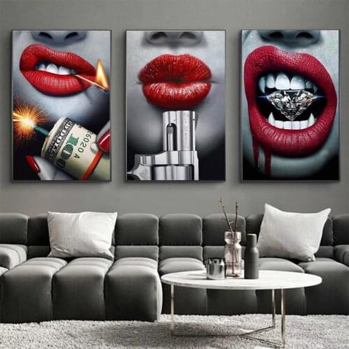 Modern fashion canvas painting sexy lips posters and prints wall art print canvas living room home decoration gifts