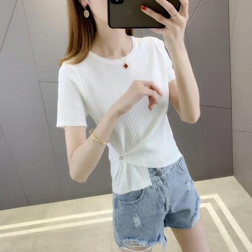 2021 Special Offer Room 202186, The New Frame 2 】 To Film Sets Round Collar Open Fork Pure Color T-shirt