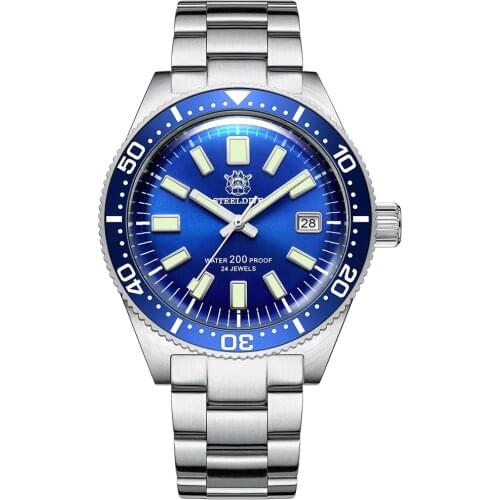 Steeldive 316L Stainless Steel 62Mas Dive Automatic Men‘s Watches Sapphire Glass 200M Waterproof Luminous Ceramic Bezel Bracelet