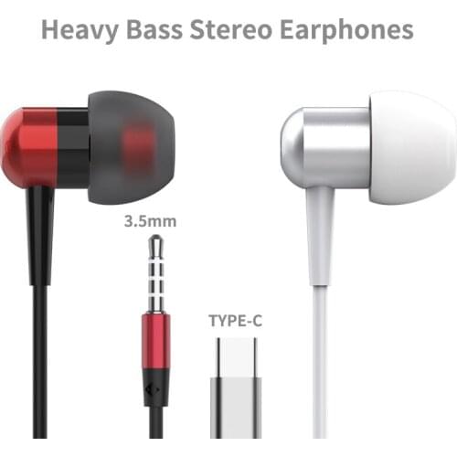 Stereo Headphones Metal Heavy Bass Earphone With microphone Type-C 3.5mm jack In-ear Earbuds mini Headset Surround sound Sports