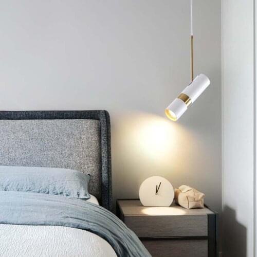 Nordic Led Pendant Light Hanging Black White Adjustable Kitchen Fixture Bedroom Bedside Dining Room Suspension Lamp Spotlight