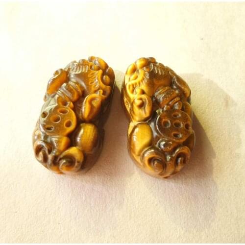 TSB0475 King Stone-Natural Yellow Tiger Eye Pixiu Good Fortune Amulet Lucky Pendants Pair for Couple
