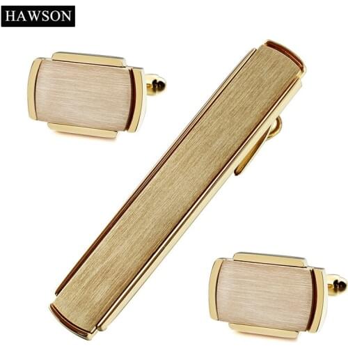 High Quality Matte Cufflinks Tie Bar Set Luxury Golden Plated Mens Shirt Cuff links Button