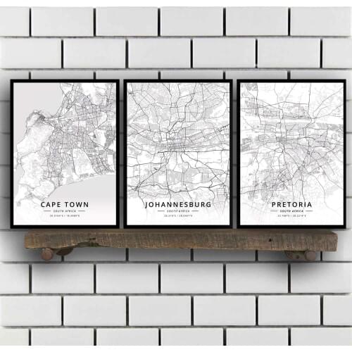 Cape Town Johannesburg Pretoria Stellenbosch South Africa Map Poster