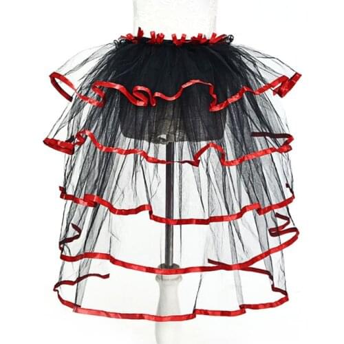 Womens Ballet Dance Tulle Tail Tutu Skirt Contrast Color Satin Trim Layered Ruffle Cake Party Bustle Bubble Underskirt Lingerie