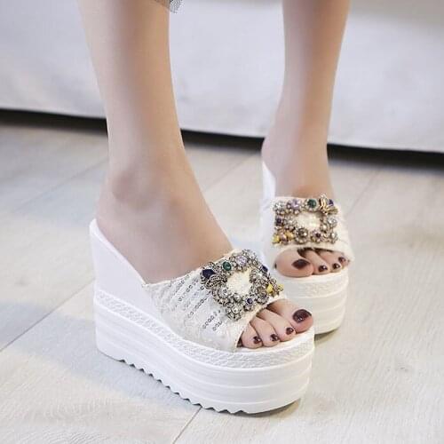 Women Bling High Heel Pumps Ladies Mules Wedding Shoes Wedges Slides Party Sandals Platform Slipper Peep Toe Zapatos De Mujer
