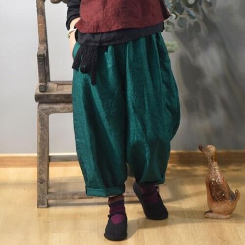 Johnature 2021 Autumn New Belt Wide Leg Pants For Women Solid Color Elastic Waist Trouser Loose Vintage Casual Female Pants