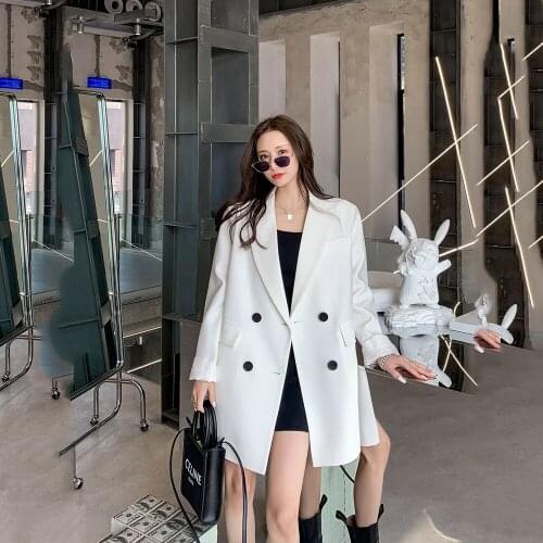 Elegant Solid Color Blazer Women 2021 Spring Autumn Korean Loose Casual Temperament Female Solid Color Double-breasted Jacket