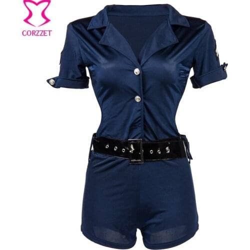 Blue Plus Size Police Costume Adult Cosplay Sexy Women Rompers And Jumpsuits Halloween Policewoman Costumes Cop Outfit Uniform