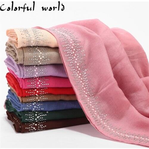 Malaysian Hijab Headscarf Point Drill Porcelain Elegant Scarf Muslim Shawls And Wraps Ladies Solid Bandana Women Foulard Femme