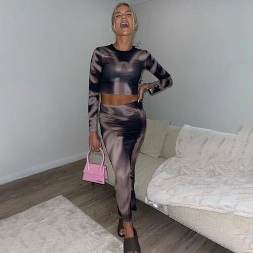 Womens New fall 2021 fashion casual XG chic commuter elegant print MIDI dress with nine minute sleeves