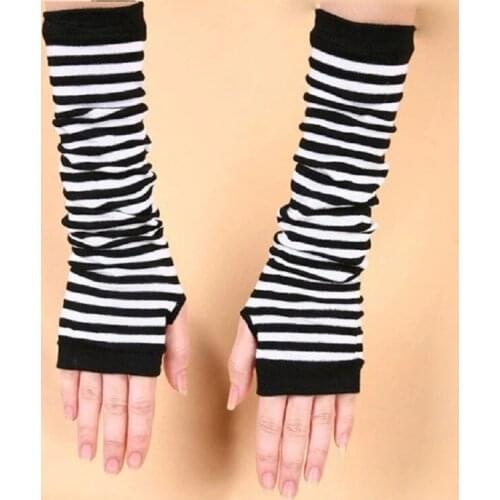 1pair/2pcsFashion Women Lady Striped Elbow Gloves Warmer Knitted Long Fingerless Gloves Elbow Mittens Christmas Accessories Gift