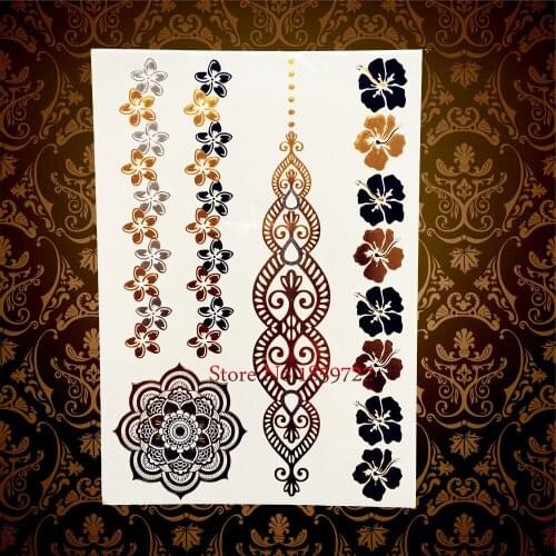 1PC Brand New Bracelet Design Flash Gold Tattoo Body Art Sleeve Arm Tattoo Sticker 21*15CM Fake MEtallic Waterproof Tatoo Selfie