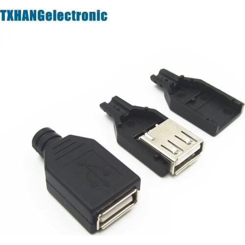 5Pcs USB2.0 Type-A Plug 4-pin female Adapter Contor jack&Black Plastic Cover