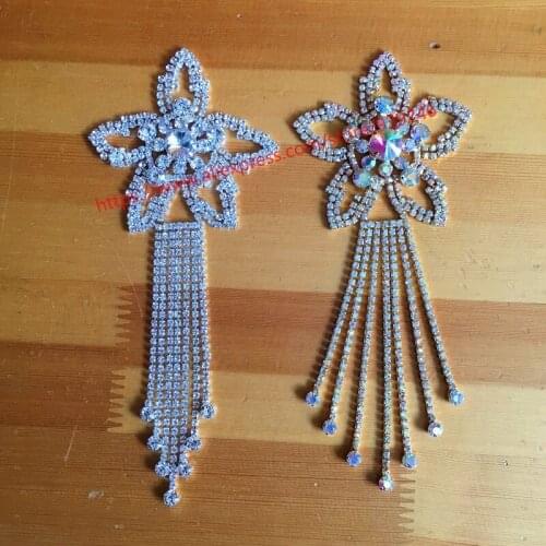 Star-shape crystal applique with tassel gold AB rhinestone trims for garments clothing accessory DIY hand crafts dress ornaments