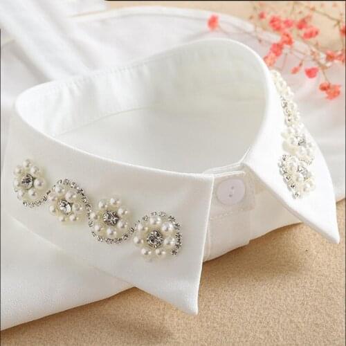 White Bead Fake Collar Women Detachable Collars 2021 Womens Fake Collar Shirt False Diamond Pearl Necktie Kraagje Nep Dames