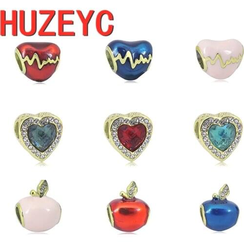 2pcs Trend Stainless Steel Red Apple Love Heart Beads Bangle Women Fit Original Pandora Bracelet Charms Jewelry 2021 New Gift
