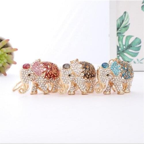 Southeast Asia Cute Crystal Flower Elephant Creative Car Key Chain Hollow Pendant Key Ring Personality Rhinestone Gift