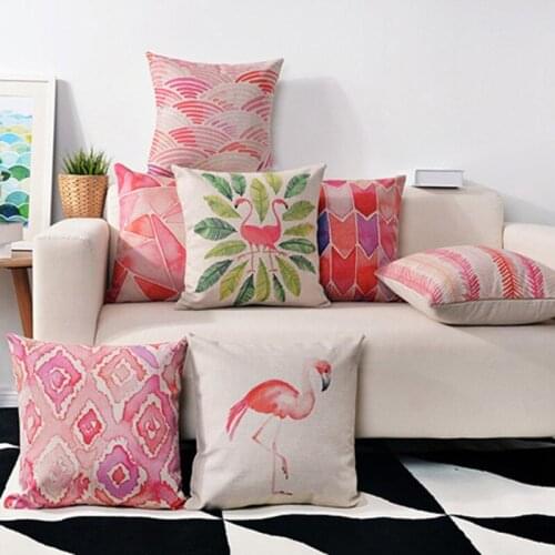 Animal Style Flamingo Cushion Cover Feather Drawing Geometry Cotton Linen Throw Pillow Case Birds Pillow Covers Couple Gifts