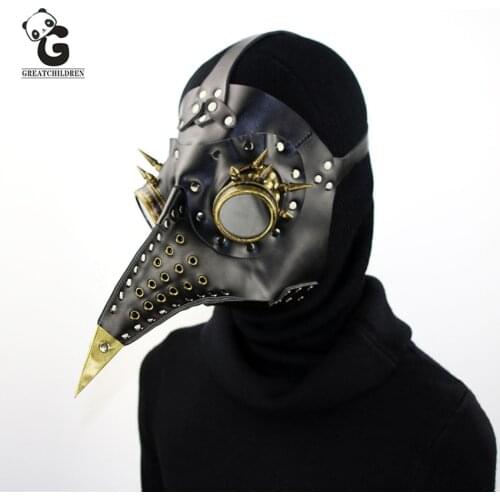The Plague Doctor Black Death Mask for Men Steam Punks Luxury PU Mask Plague Doctor Masque Halloween Cosplay Beak Prop