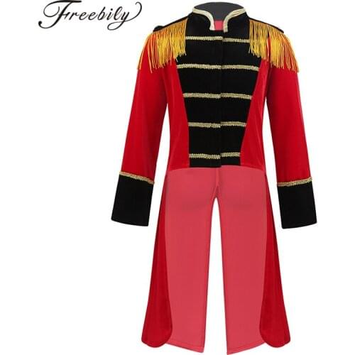 Kids Halloween Long Sleeves Stand Collar Fringes Gold Trimmings Tailcoat Jacket Boys Roleplay Party Ringmaster Circus Costume