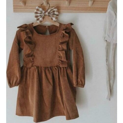 New 2019 Ins European and American Baby Autumn Dress Winter Girls Corduroy Ruched Infant Cotton Dress Girls Cute Dress,#5377