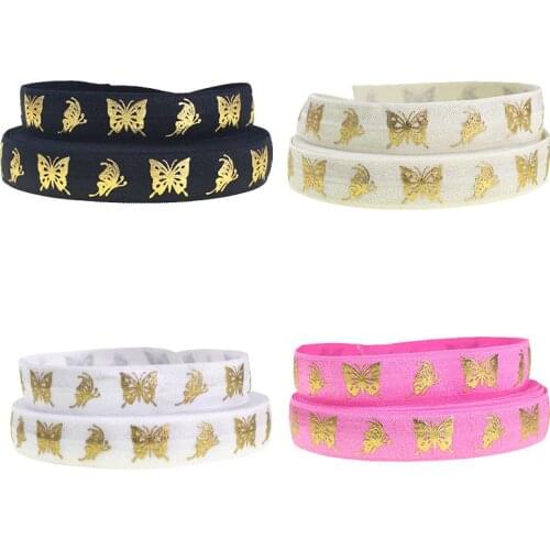 5/8" Gold foil butterfly FOE fold over elastic for hair ties headband accessories welcome custom printed