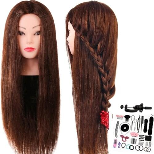 60% Real Hair Training Mannequin Head with Brown Hair for Barber Hairdressing Practice Doll Head for hairstyles Styling