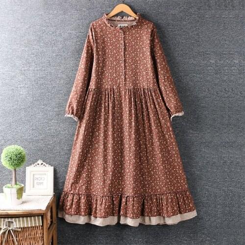 Lamtrip rustic flowers print ruffled collar cotton retro long sleeve dress 2020 autumn dress kawaii lolita