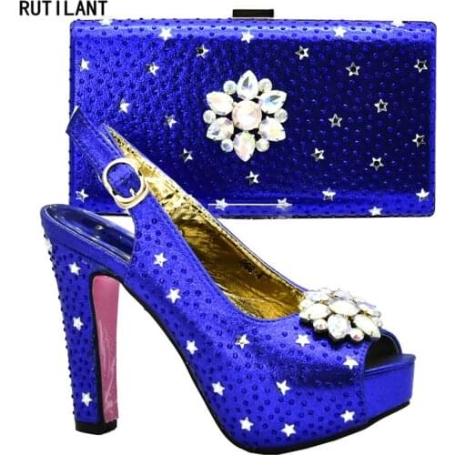 Italian Ladies Shoes and Bags To Match Set Decorated with Rhinestone African Women Shoes Bags Set Nigerian Women Wedding Shoes