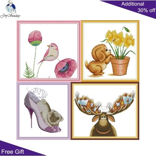Joy Sunday High Heels Shar Pei Christmas Cottage Antlers Dog Flowers And Bird DA371DA373DA377DA379 Cute Animal Cross Stitch Kits