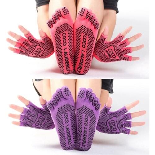 Yoga Non-slip Gloves Five Finger Socks Set Pure Cotton Sweat-absorbent Toe Socks Sweat-absorbent Breathable Fitness Suit