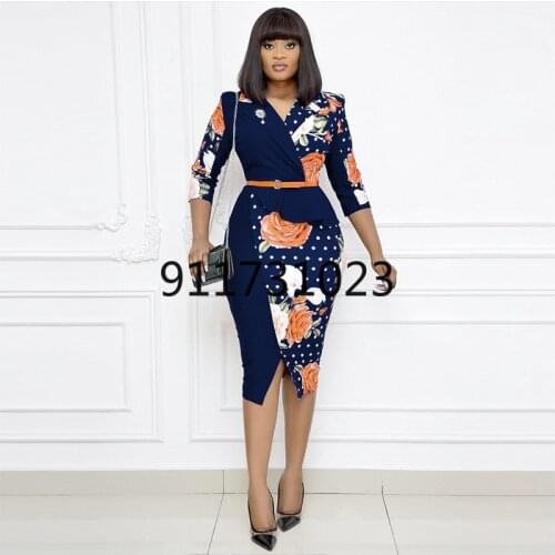 Summer New Arrival 2021 African Women V-neck Polyester Printing Short Sleeve African Dresses for Women American Clothing