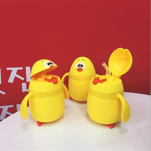 Cartoon Chicken Baby Insulation Bottle Glass Bottle For Water Portable Children Straws Cup Creative Gift 2 Style Drinking Cups